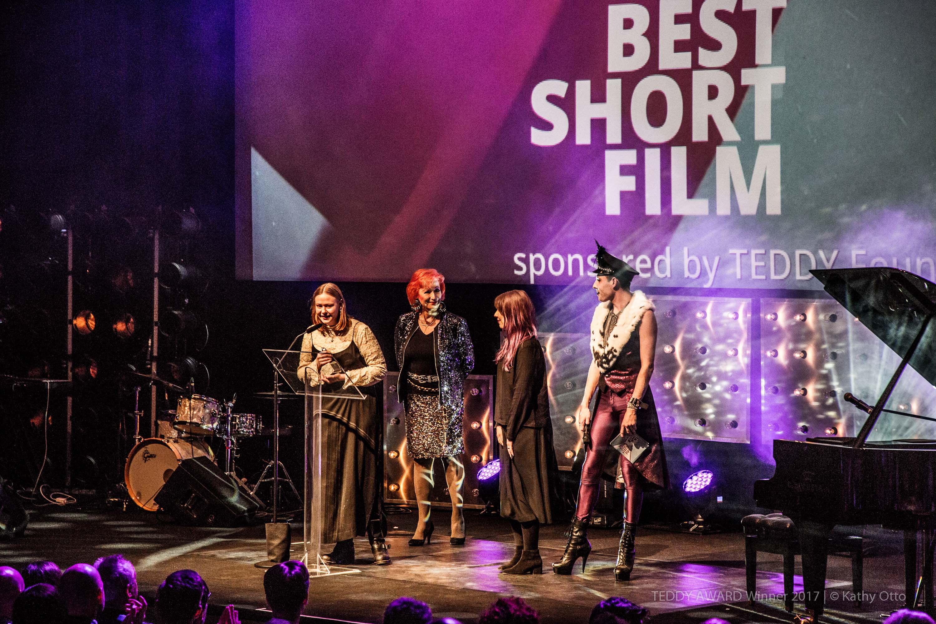 TEDDY AWARD winner 2017 Lia Hietala, Director "My Gay Sister"-Best Short Film, Zazie de Paris, Actress, guest, Jack Woodhead, Host